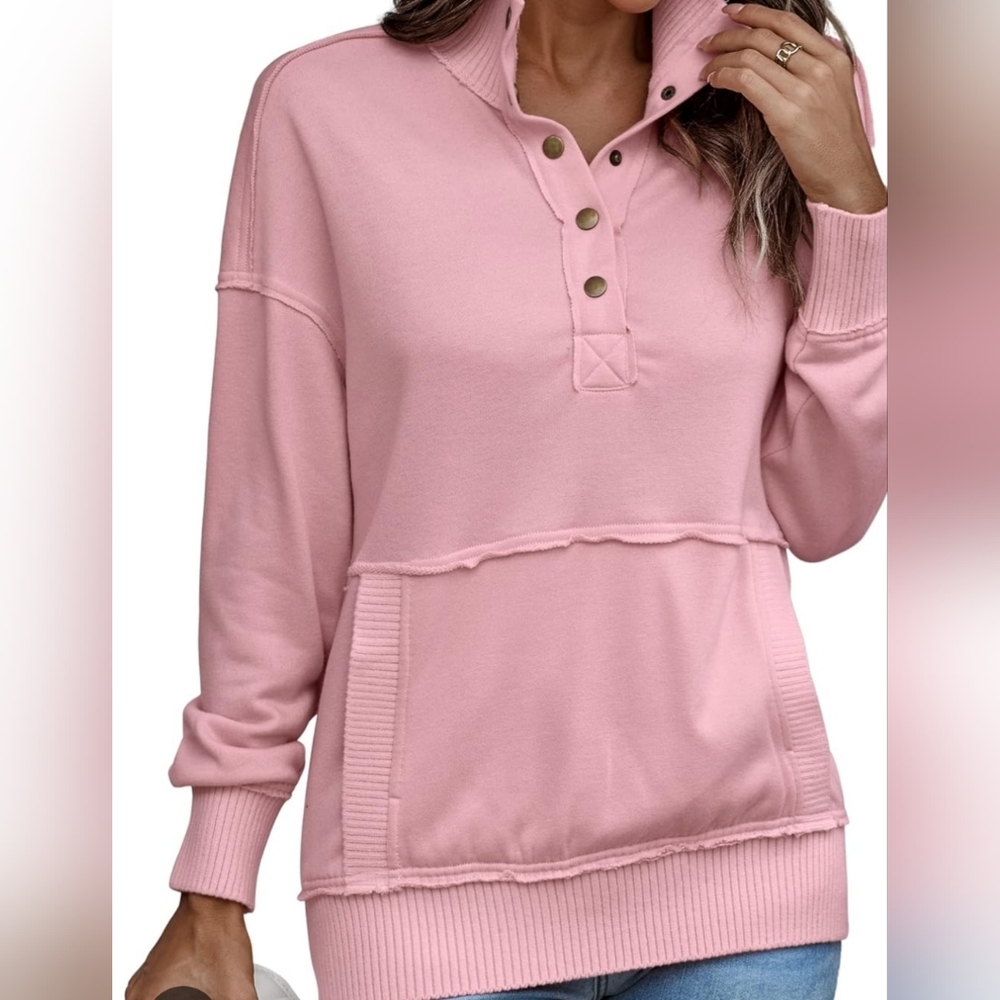 Pink Button-Up Women's Sweatshirt